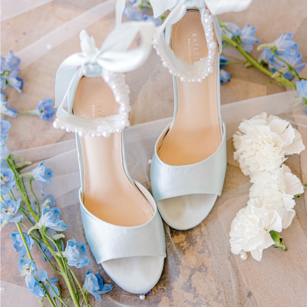 Elegant Pearl-Embellished Blue Heels